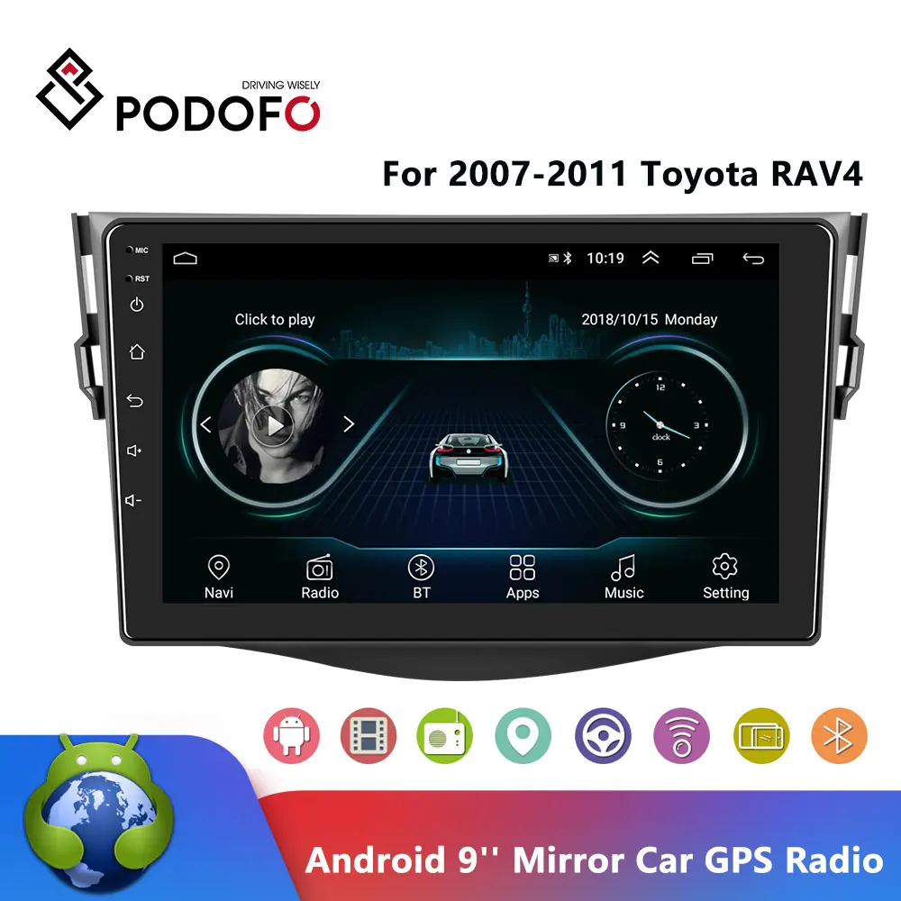 Автомагнитола Podofo 9 дюймов 2din Android 0 без DVD плеера для Toyota RAV4 2007 2008 2009 2010 2011 GPS
