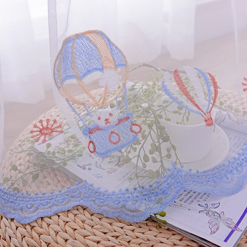 Cartoon Hot Air Balloon Embroidery Screen Cute Bear Curtain for Kids Boy Room Window Bedroom Sheer Voile Fabric Panel X009#30 - Цвет: Tulle 02
