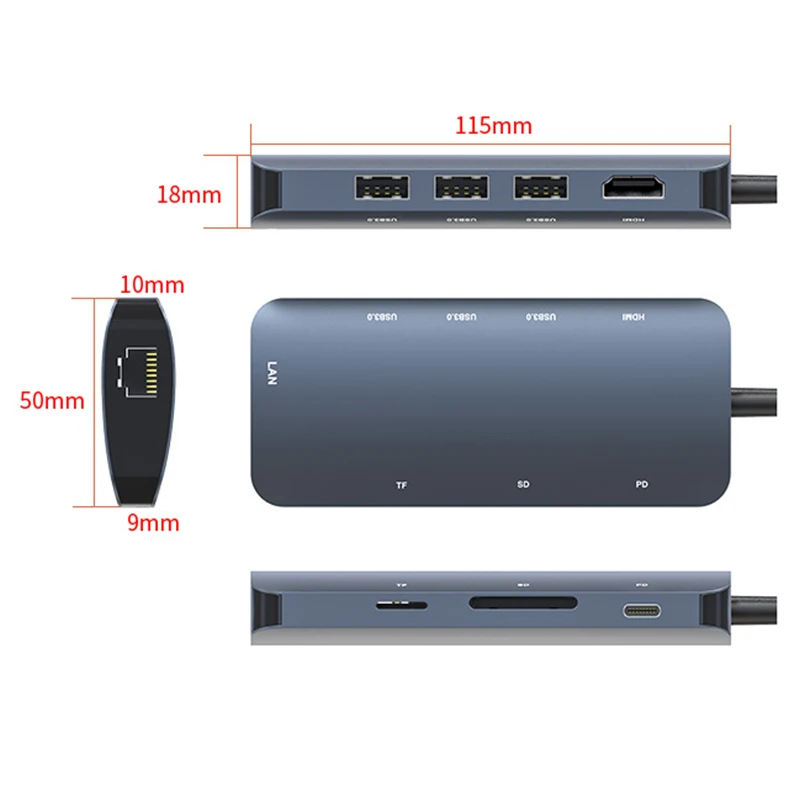Type-c HDMI USB VAG HD аудио порт хаб гигабитный сетевой порт SD TF слот для карт PD Быстрая зарядка хаб телефон компьютер планшеты для хаба