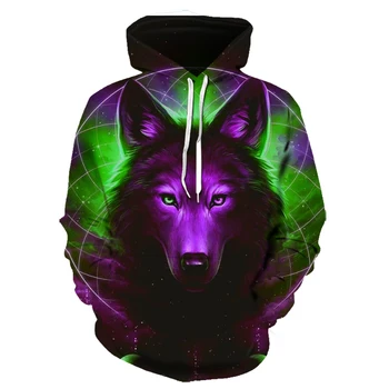 

2019 New Design Men 3D Wolf Sweatshirt funny of a black and white wolf Fashion Casual Hooded Hip Hop Sweatshirt Dropshipping