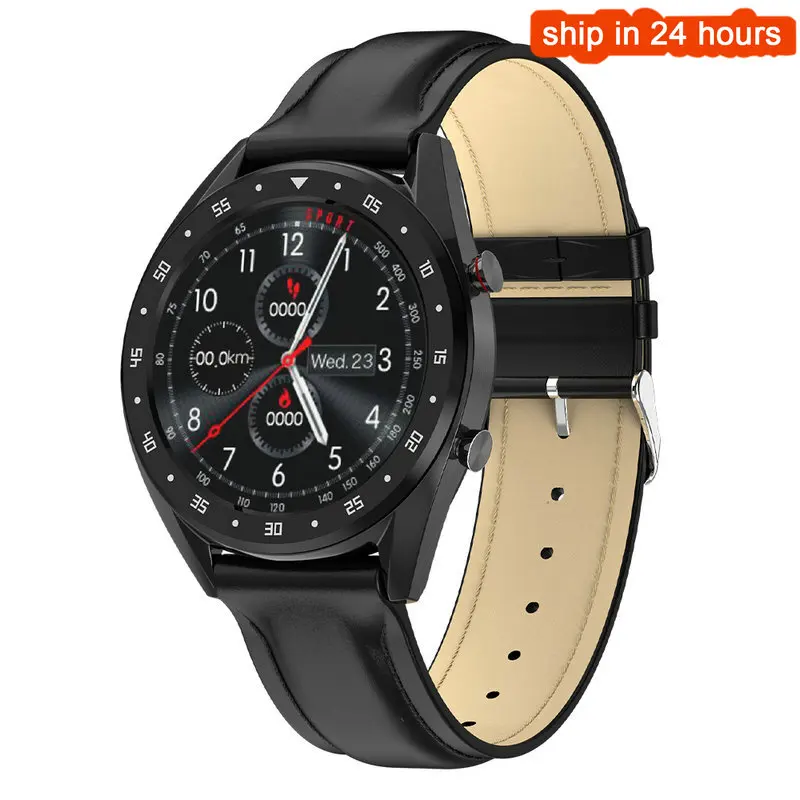 black leather strap L7 Bluetooth Вызов Смарт часы IP68 Водонепроницаемый Спорт фитнес трекер ЭКГ+ PPG HRV сердечного ритма Монитор артериального давления умный Браслет - Цвет: black leather strap