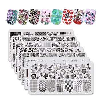 

7Pcs Nail Art Stamping Plates Stripe Theme Rectangle Nail Stamping Stripe Triangle Lip Nail Art Image Template Manicure Stencils