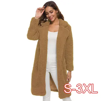 

Plus Size Women Lady Top Jackets Coat Long Sleeve Warm Lapel Fashion Medium Length Solid Color Coats For Female Winter Outwear