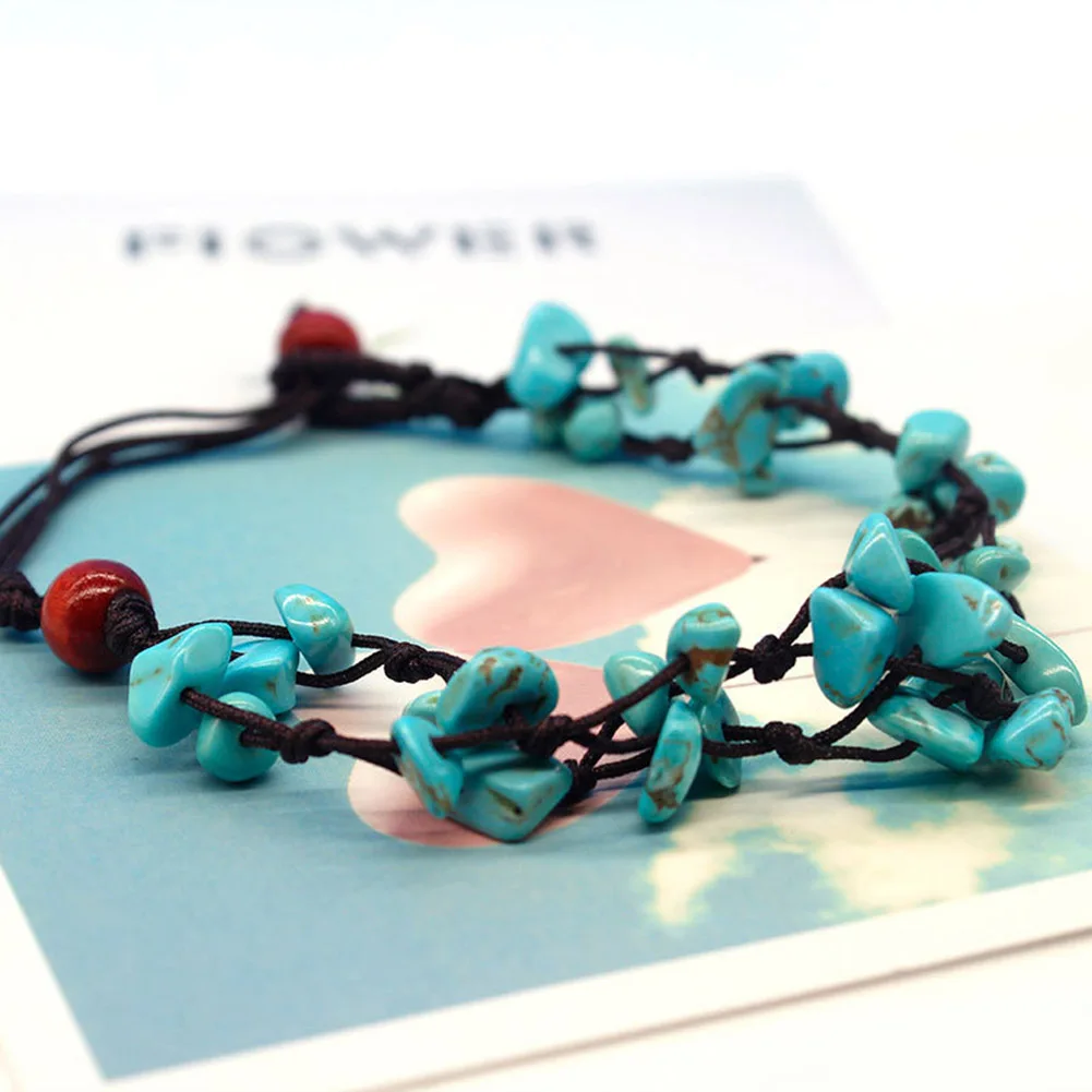 Fashion Multi-layer Stone Pendant Braided Rope Handmade Women Anklet Beach Decor New