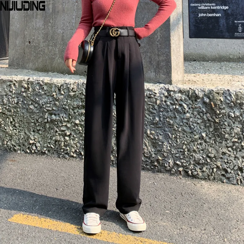 

NIJIUDING Suit Pants Women 2020 Autumn High Waist Was Thin and Casual Loose Drape Feeling Straight Wide Leg Mopping Trousers