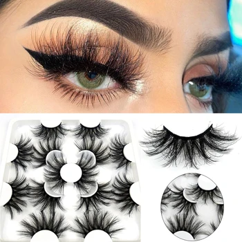 

7 Pairs 25mm 8D Mink False Eyelashes Dramatic Long Multilayered Eye Lashes Extension Wispies Fluffy Handmade Eye Makeup Tools
