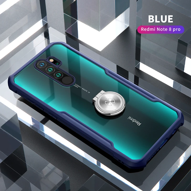 Противоударный чехол для Xiaomi Redmi Note 8 Pro чехол для телефона прозрачный защитный чехол для мобильного телефона мягкая задняя крышка Черный Xundd - Цвет: Blue With Ring