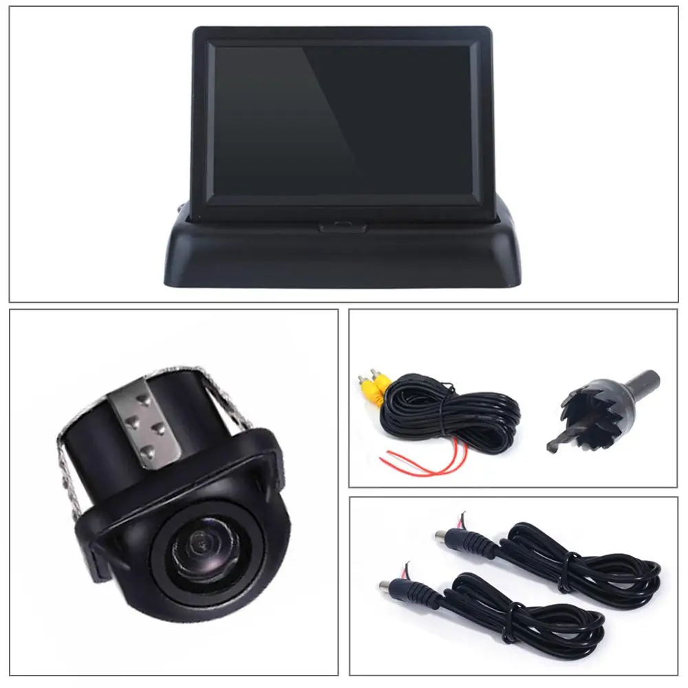 Reverse Camera 4.3-Inch Folding Monitor HD IR/LED Night Vision Rear View Camera Vehicle Backup Camera Foldable Monitor car monitors Car Monitors