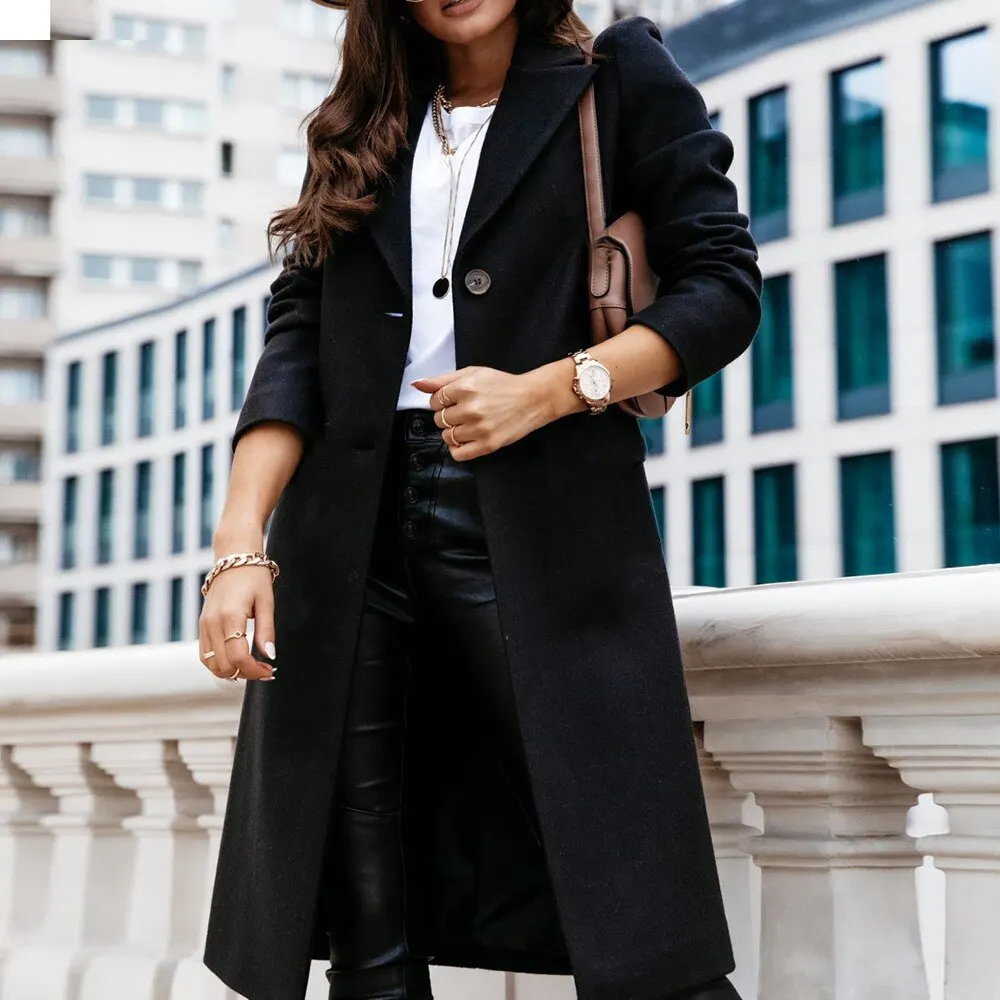 Abrigo largo clásico de talla grande para mujer, abrigo largo de talla grande para otoño e invierno, gabardina con cuello vuelto, ropa de abrigo, 2020