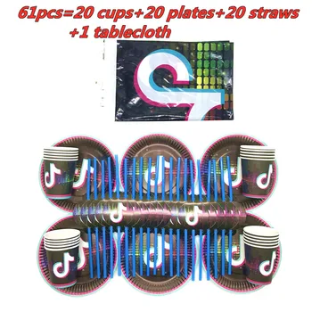 

TikTok Theme Party Tableware set Paper Plate Cups Straws Baby Shower Birthday Party Decor Tablecloth Kids Birthday Party Supplie