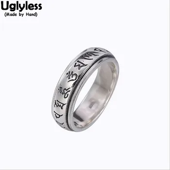 

Uglyless Unisex Spinning Mantra Rings for Men Women Neutral Buddhistic Gifts Real 925 Silver Fine Jewelry Lovers Couples Bijoux