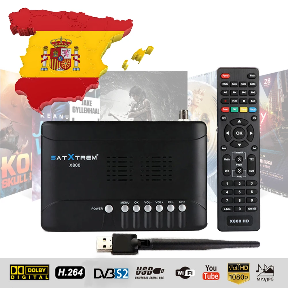 Satxtrem X800 HD спутниковый ресивер Full 1080P с USB WiFi испанская камера DVB-S2 поддержка Ccam iks Youtube powervu телеприставка