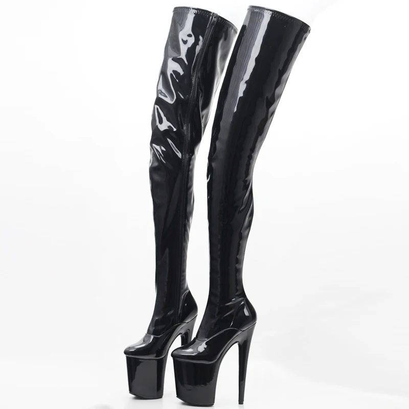 jialuowei PVC Thigh High Boots High Heel Platform Over-the-Knee Zip Crotch Boots Sexy Female Pointed Toe Erotic Shoes
