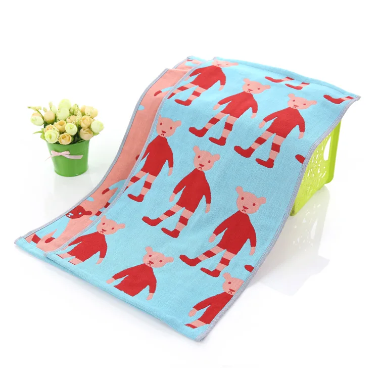 Red bear with blue Детское полотенце для ванной комнаты, чистый хлопок, Марлевое полотенце, шарф, художественная галерея, креативный, 35*75 см, банное полотенце, аксессуары, мочалка - Цвет: Red bear with blue