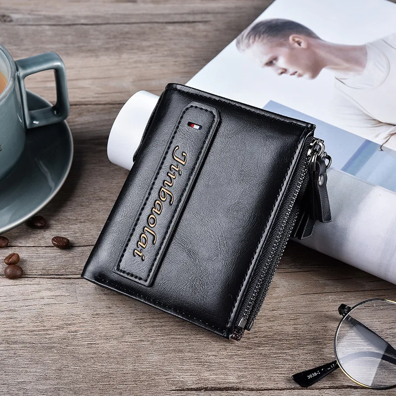 

Casual Men Verticle Wallet Zipper Wallet Multi-functional Double Zipper Purse