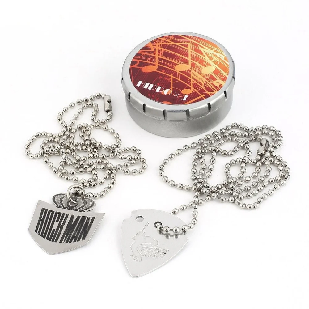 Electric Guitar Pick Necklace Pendant Stainless Steel 60cm/23.6in Ball Chain Metal Box Picks New | Спорт и развлечения
