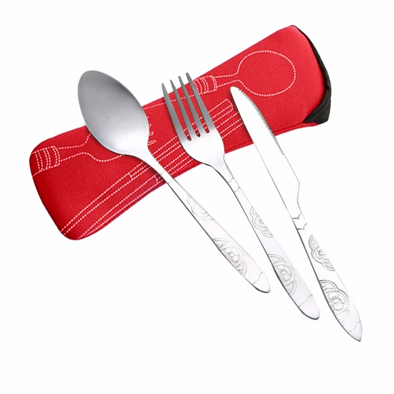 Hifuar 6Pcs/set Portable Stainless Steel Flatware Set Flower Fork Dinner Tableware Set Cutlery Case Kit Camping Travel Utensils - Цвет: red