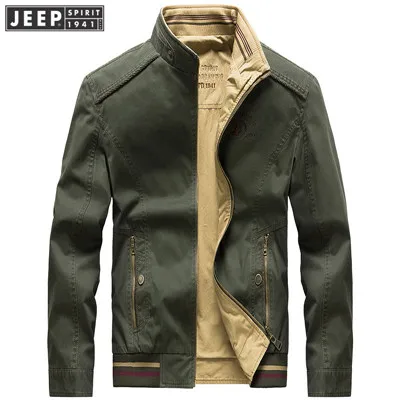 JEEP SPIRIT брендовая осенне-зимняя куртка Мужская двухсторонняя одежда Хлопковая мужская куртка плюс размер M-4XL Ветровка Военная куртка - Цвет: Армейский зеленый