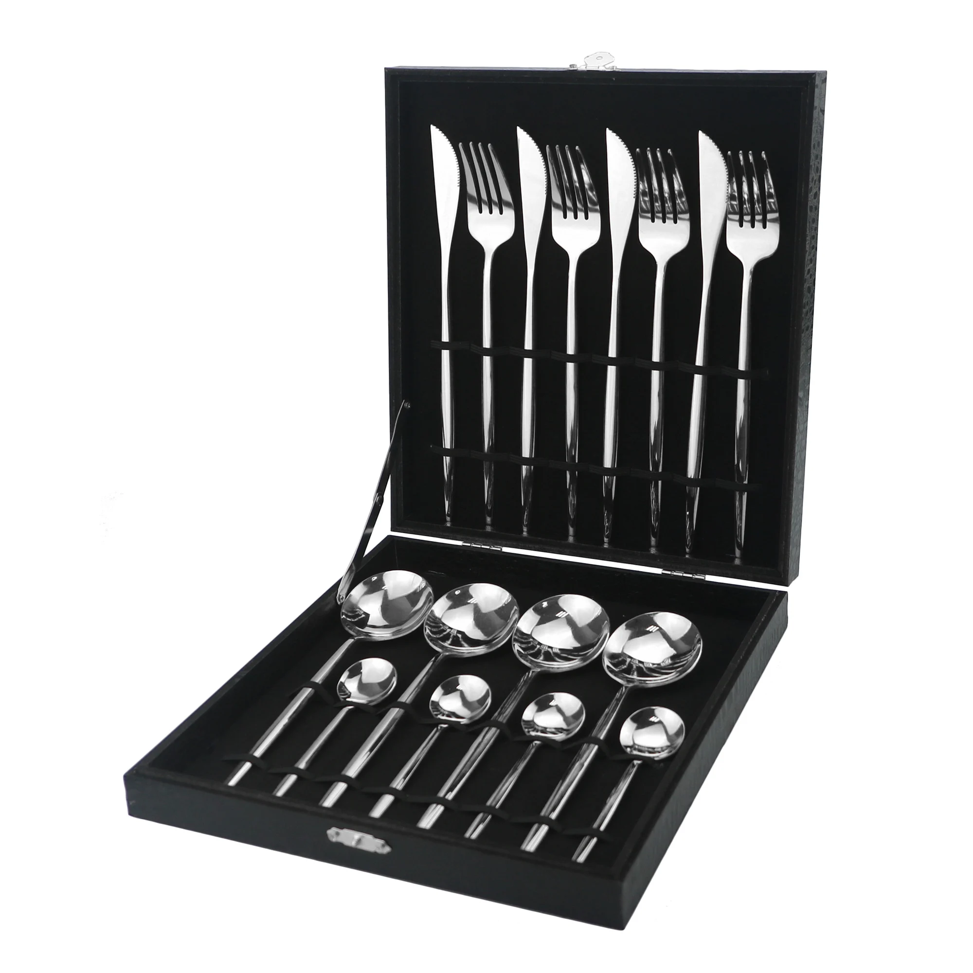 16Pcs Silver 16 шт. набор столовых приборов золотого цвета, роскошный набор посуды из нержавеющей стали 304, столовый набор, вилка, нож, ложка, столовые приборы, столовое серебро с подарочной коробкой - Цвет: 16Pcs Silver