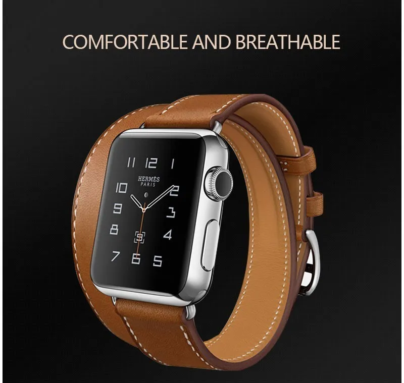 Ремешок из натуральной кожи двойной тур Браслет Кожаный ремешок для часов для Apple Watch 44 мм 40 мм iwatch Series5 4 3 2 38 мм 42 мм женщина