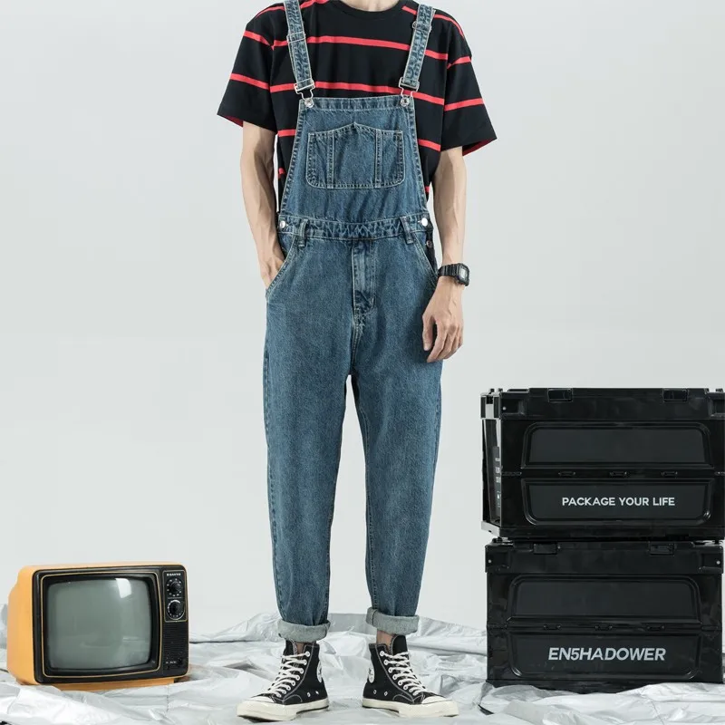 Мужской джинсовый комбинезон Slim Fit колледж винтажные джинсы брюки-карго Брюки бойфренд Харадзюку стиль молния шаровары Blue синий - Цвет: blue