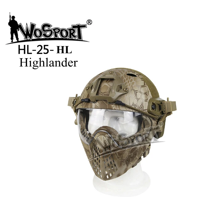 Военный шлем для страйкбола, тактический шлем для всего лица с маской, для охоты, для стрельбы, для защиты головы, армейский страйкбол, пейнтбол, Быстрый Шлем - Цвет: highlander