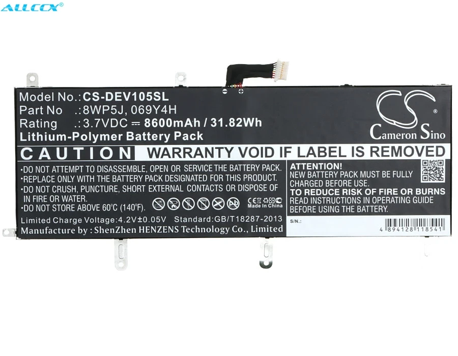 Аккумулятор Cameron Sino 8600 мАч 069Y4H 8WP5J для DELL Venue 10 5000 5050 | Компьютеры и офис