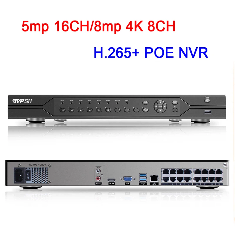 Пульт дистанционного управления Hi3536 MAX 16 ТБ 2 * SATA Xmeye 8MP 8CH 5MP канальный H.265 + аудио POE