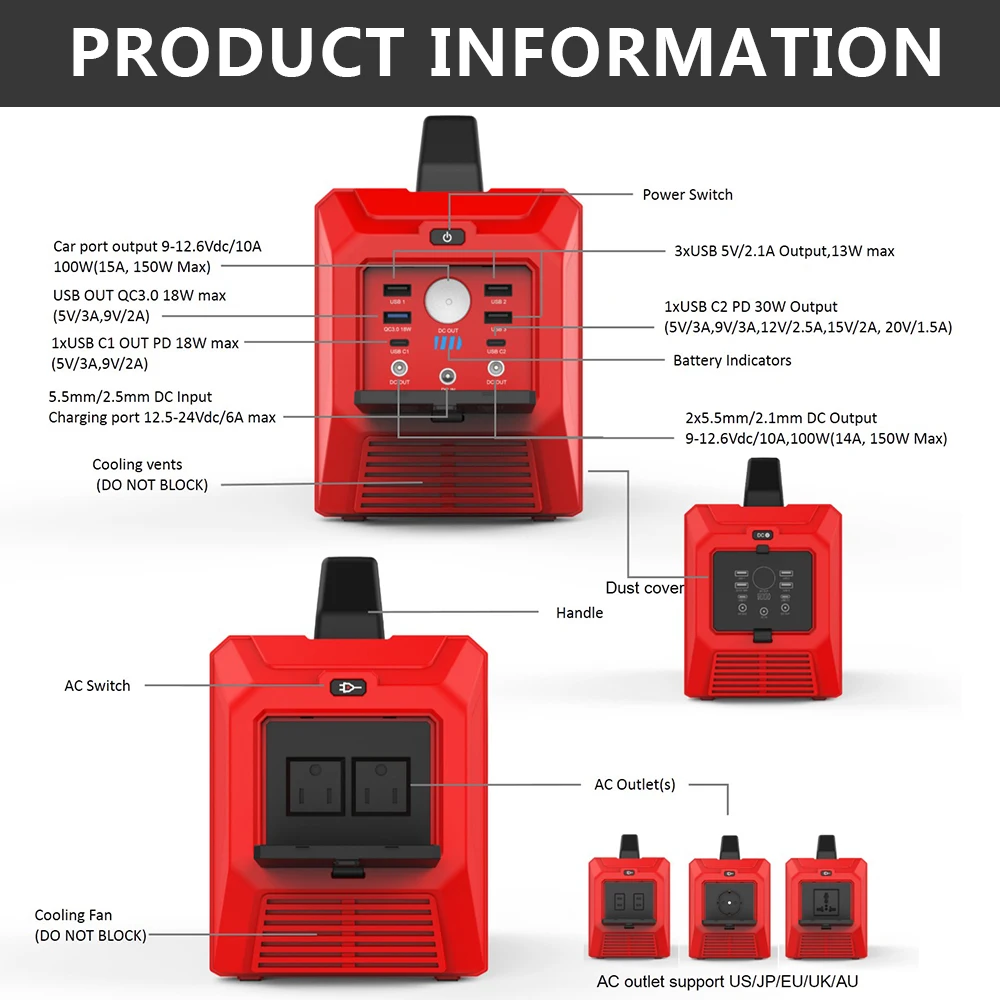 US $369.76 Polymer Batteries Portable Uninterruptible Power Supply 120000mAh CPAP  Battery Emergency Power Solar Generator With AC DC