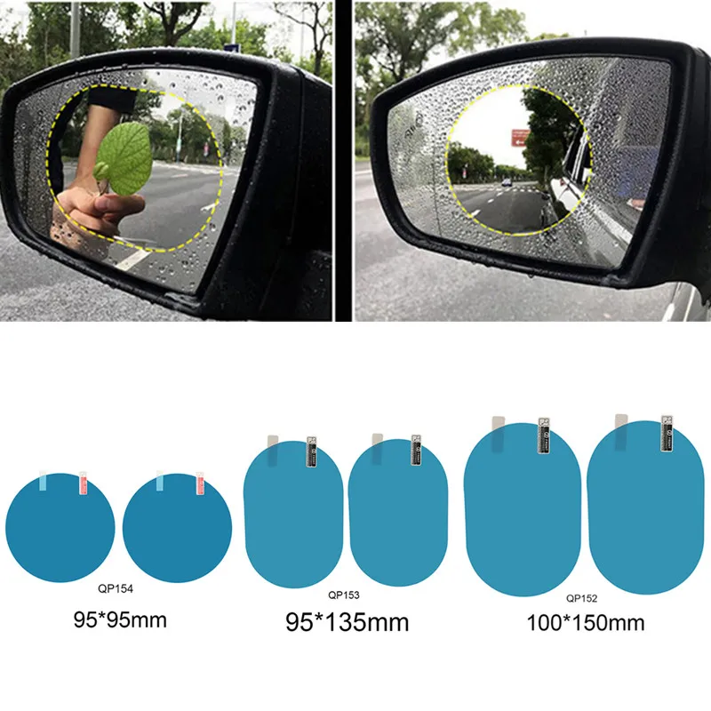 2Pcs Car Rearview Mirror Film Anti-Rain Fog Waterproof PET Clear Film Accessory 
