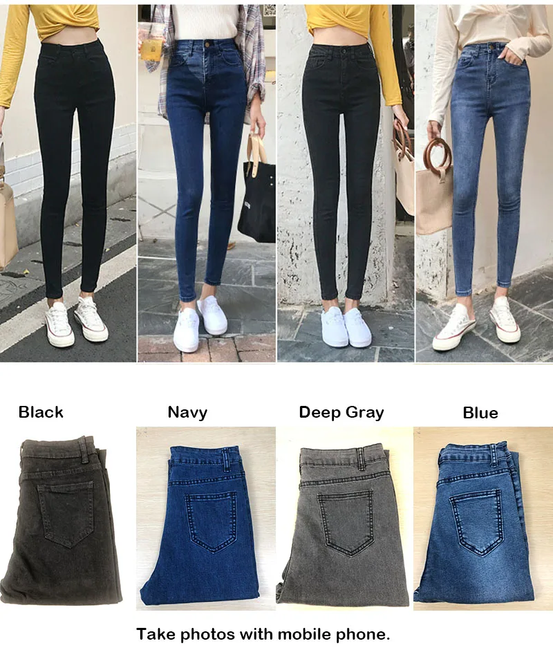 2019 Plus Size Button fly Women Jeans High Waist Blue Pants Jeans for Women High Elastic Skinny Stretchy Women Pants Lift Hips