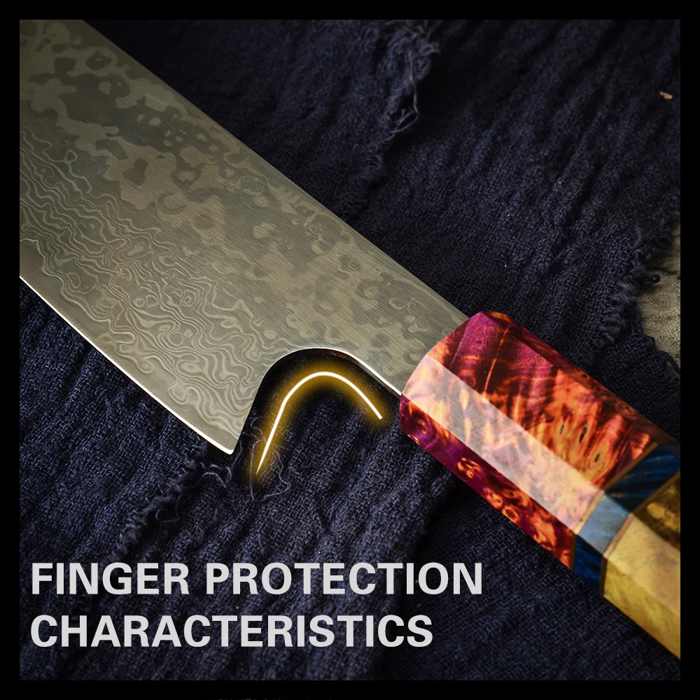 大马士革八角稳定木柄方头8寸祥云纹料理刀详情 (11)