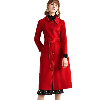 

Cashmere Wool Long Wrap Coats Trench Jackets Ladies Woolen Womens Winter Fleece Slim Jacket Female Outerwear Overcoat Coat Woman