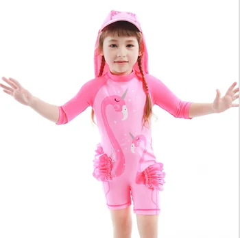 

2020 Summer Child Baby Kids Girl Letter Flamingo One Piece Swimsuit Swimwear Girls Princess Lace Appliques Bathing Suit Swimsuit