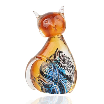 

Art Glass Amber Cat Blown Handmade Animal Figurine Sculpture Home Decor Collectible Statue Paper Weight Gift Ornament
