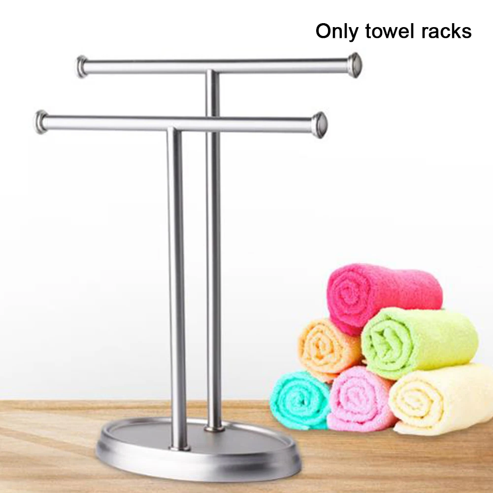 

Stainless Steel Organizer Stable Bathroom Towel Stand Floor Standing Household Durable Double Layer Punch Free Solid Easy Clean