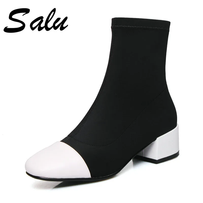 

Salu 2019 Boots Women Ankle Boots for Women Winter Genuine Leather High Heel Shoes Woman Tow Style Shoes