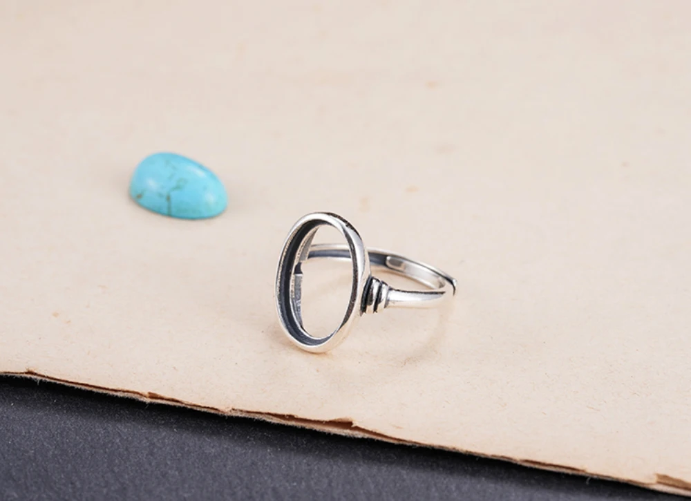 Joanlyn Ring Blank (10x14mm Oval Blank) Adjustable Thai Sterling Silver Ring Base Oval Cabochon Ring Setting R962B