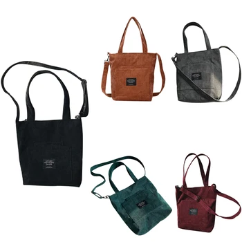 

Women Corduroy Canvas Tote Casual Shoulder Bag Foldable Shopping Bags Beach Bag Cotton Cloth Female Handbag