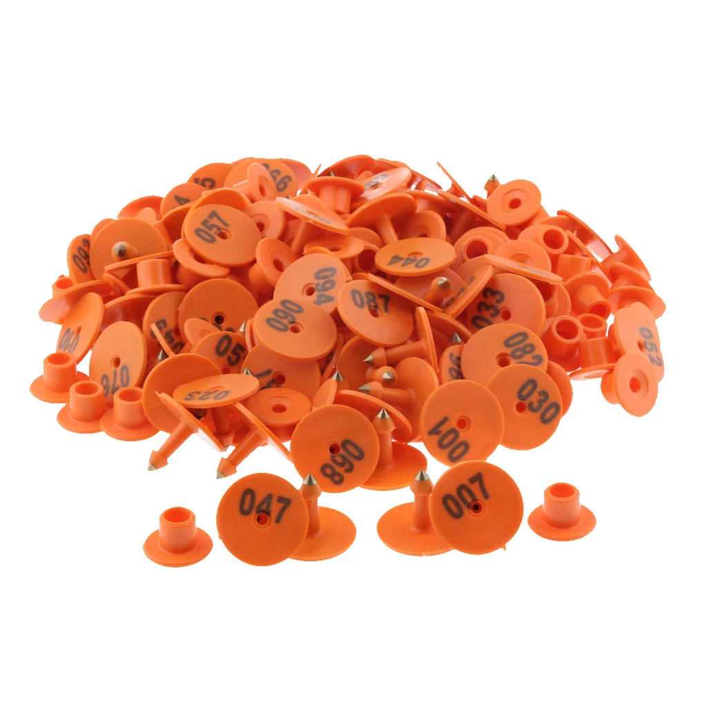 100PCS Small Pre Number Livestock Ear Tag Tagging For Pig Goat Sheep Orange