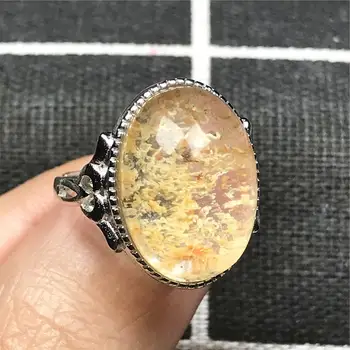 

20x15mm Natural Yellow Phantom Quartz Ring Jewelry For Woman Lady Man Crystal Silver Oval Beads Beauty Adjustable Ring AAAAA