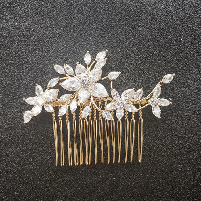 Gold Small SLBRIDAL высокое качество зубец Установка кольцо с фианитом свадебные расческа для волос Свадебные CZ Аксессуары для головных уборов женские ювелирные изделия - Окраска металла: Gold Small