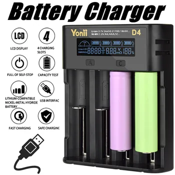

D4 Smart Battery Charger 4 Slot LCD Intelligent Charging for Ni-MH A AA AAA Li-ion 18650 26650 20700 21700 SC C F6 Battery