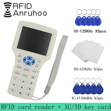 Inglês 10 ic/id freqüência rfid leitor de cartão de controle acesso nfc cartão de criptografia escritor uid chip duplicador inteligente chave copiadora