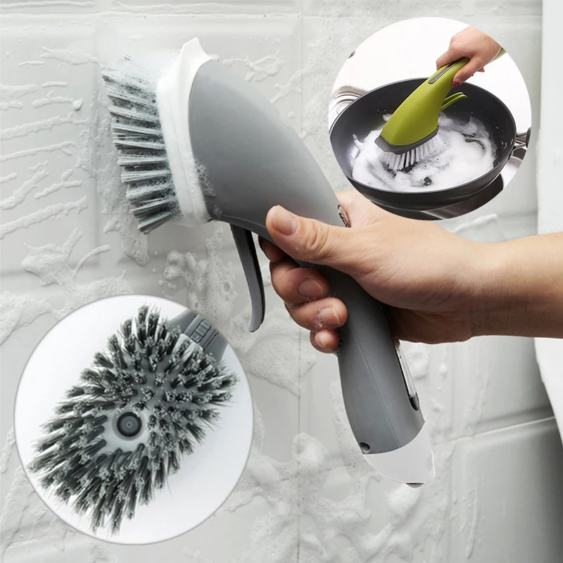 Water Spray Cleaning Brush Long Handle Automatic Add Detergent Spray Type Cleaning Brush Kitchen Bathroom Cleaning Tool
