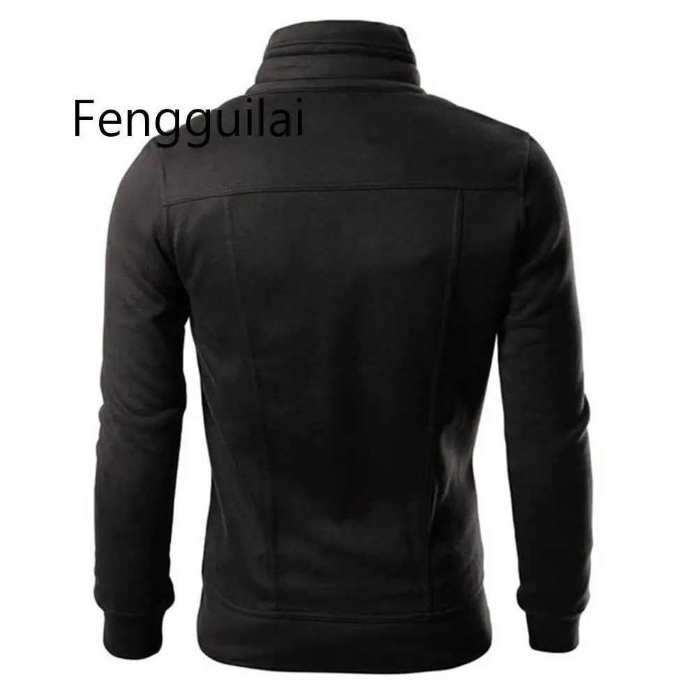 FENGGUILAI Autumn Winter  Men Solid Color Stand Collar Long Sleeve Zip Pocket Slim Jacket Coat