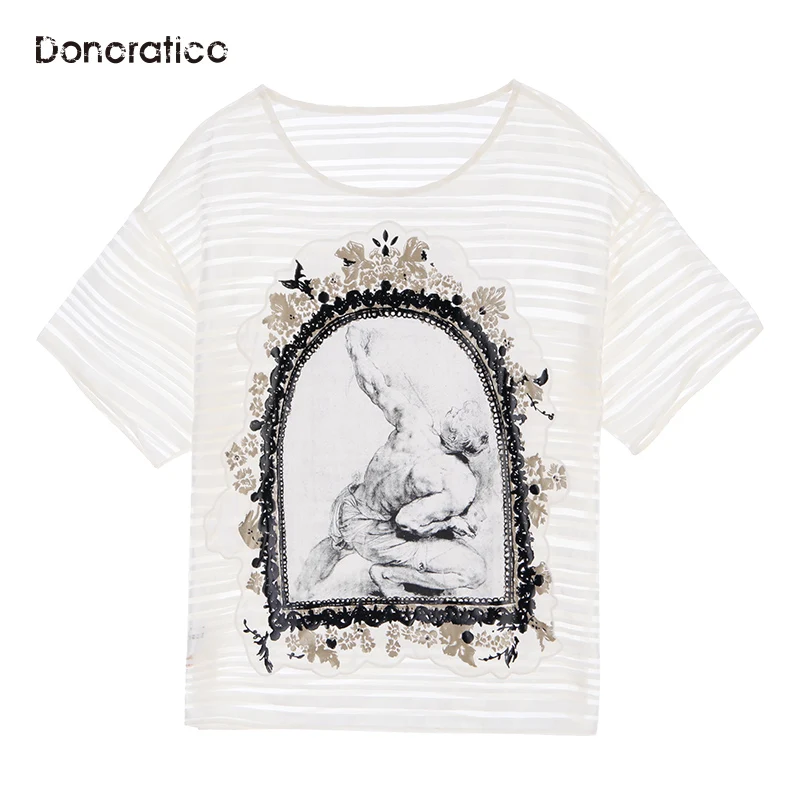 

Donoratico women's spring new romantic art baroque patterned striped shirt simple personality top
