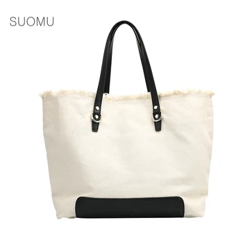 

large shopping bag jumbo canvas totes women girls beach bag shoulder bag Beach casual totes bag white color 2020 summer new