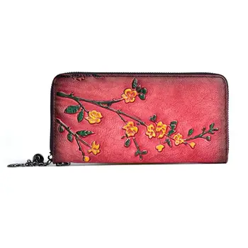 

WoMan's Leather Zipper Wallet Card Credit Holder Embossing Handbag Wristlet Purse Phone Pouch