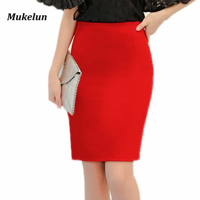 US $9.24 Fashion Summer 2019 Women Skirt Black Plus Size High Waist Work Slim Pencil Skirt Red Open Fork Sex